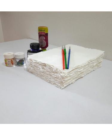 E-Tailor Handmade Cotton Deckle Edge Paper Loose Leaf Sheets for Sketch Painting Invitatons Art Work Kids 130 GSM Ivory White ( HPDW-102-3x5-50-Sheets ) 3x5" - Buy Online on GoSupps.com