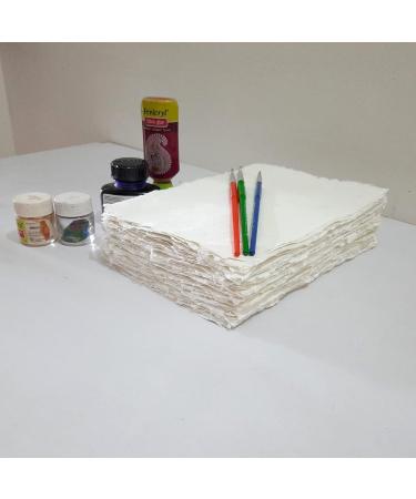 E-Tailor Handmade Cotton Deckle Edge Paper Sheets 130GSM Ivory White 5x7 - Pack of 20 - Buy Online on GoSupps.com