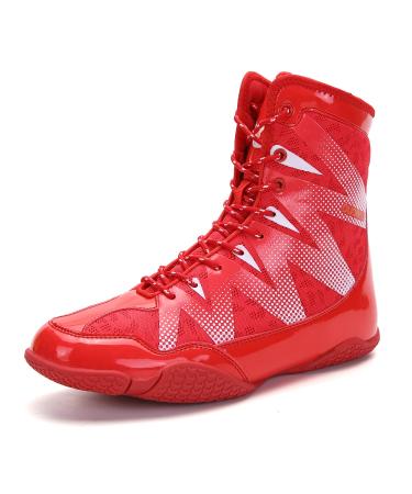 Angugu Mens Womens Wrestling Shoes High Top Combat Non-Slip Breathable Boxing Training Sneaker 9 Women/7.5 Men Red 01