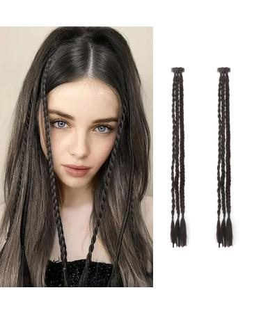 Baby Braids Extensions 3braids on One Clip in Hair Extensions 22" Long Natural Soft Synthetic Hairpieces Straight Ponytail Front Side Bang Curtain for Women (#4 Black Brown)