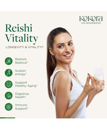 kokora Reishi Vitality - Organic Adaptogenic Mushroom Supplement - Includes Potent Extracts of Reishi and Ashwagandha - 60 Capsules - 30 Servings - Buy Online on GoSupps.com