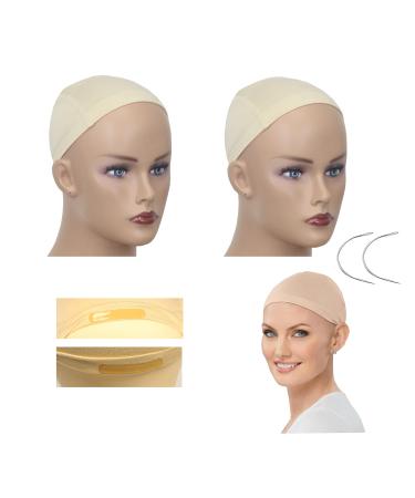 2 Packs Bamboo wig Cap Elastic Comfortable silicone gripWearing liner (Average Beige) Average Beige