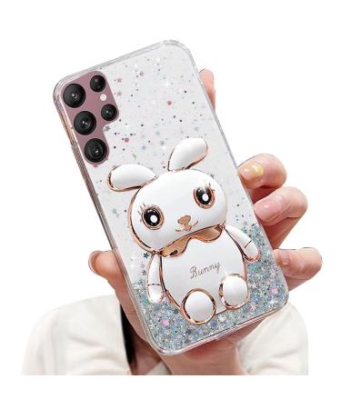 Tivenfezk Nadoli for Samsung Galaxy S21 Ultra Hase Hidden Stand Shell caricature glitter rabbits stand Soft silicone bling cell phone shell.