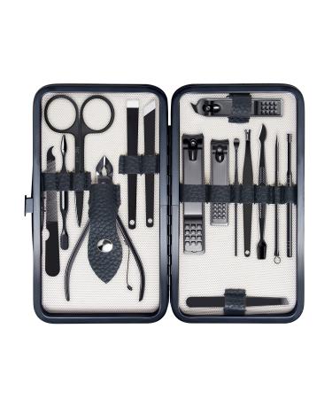 FIXBODY Manicure Pedicure Set - Nail Clippers Toenail Clippers Kit Includes Cuticle Remover with Black Leather Travel Case Gift for Men and Women Set of 15