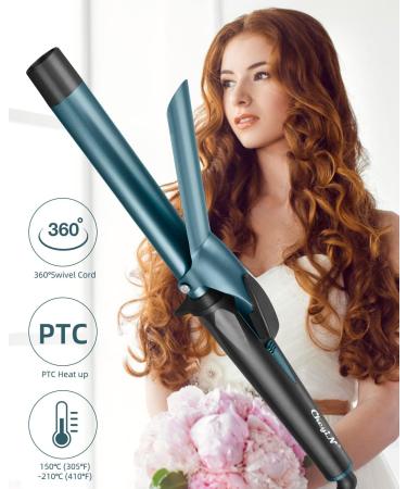 CkeyiN 32mm Barrel Ceramic Curling Wand with Clip | Volume Waves Curling Tong | 30 Second Heat Up | Heat Resistant Glove | Green - Buy Online on GoSupps.com