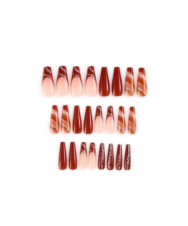 Sethexy Long Coffin False Nails Sparkly Brown Press-On Ballerina Acrylics for Women | 24-Hour Wear - Buy Online on GoSupps.com