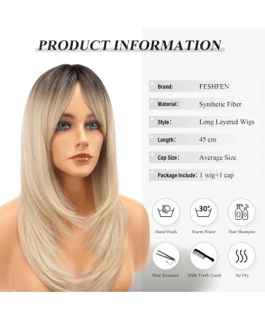 Feshfen Ombre Blonde Wig for Women | 45cm Synthetic Hair Ponytail | Natural Look Black to Blonde - Buy Online on GoSupps.com
