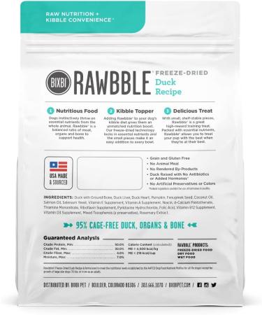 BIXBI Rawbble Freeze Dried Dog Food Duck Recipe 4.5 oz - 95% Meat & Organs, No Fillers - USA Made in Small Batches - Buy Online on GoSupps.com
