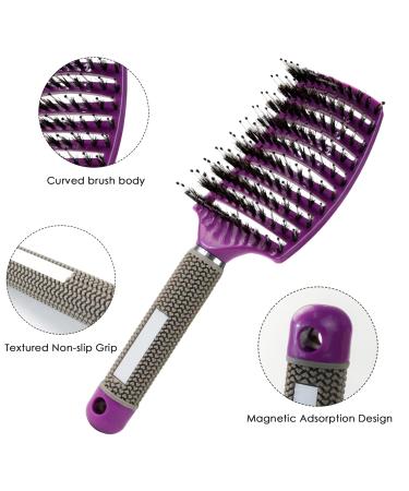 Wild Boar Bristle Hair Brush Set - 2 Pieces (Black & Purple) | Frizz Control Oil Distribution & Fast Drying - Buy Online on GoSupps.com