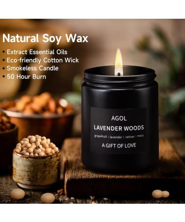Premium Lavender Woods Scented Candle for Men - Long Lasting 50-Hour Burn | Masculine Black Soy Candle Gift - Buy Online on GoSupps.com
