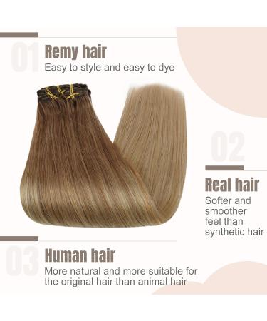 FSHINE Clip-In Real Hair Extensions 60cm 24 120g - Balayage Chocolate Brown to Dirty Blonde 7Pcs Remy Hair #ba10/14 - Buy Online on GoSupps.com