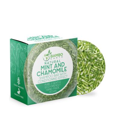 BAMBOEARTH Solid Shampoo Bar and Conditioner Effect Hair Soap Natural Shampoo Bars for Hair with Plant Essential Oils and Zero Waste Biodegradable Packaging Mint and Chamomile