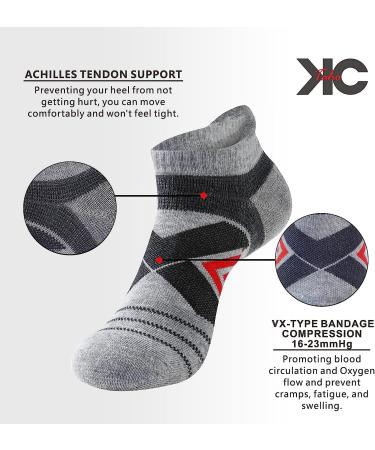 KC-TAHO Men's Sports Compression Socks 4-Pack - Large Size, 16-23 mmHg, Cotton Cushioned, Achilles Tendonitis Relief | A-Black+White+Gray+Navy - Buy Online on GoSupps.com