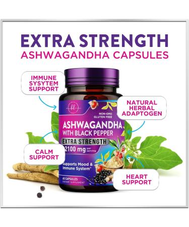 Ashwagandha Supplements 2100mg - Max Absorption with Black Pepper Extract Extra Strength Ashwagandha Capsules with 100% Plant Powder & Root Extract Non-GMO Bottled in USA - 60 Vegetarian Capsules 60 Count (Pack of 1) - Buy Online on GoSupps.com