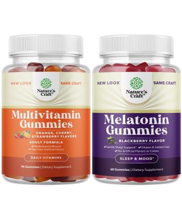 Bundle of Potent Daily Multivitamin Gummies for Adults and Melatonin 5mg Natural - Gelatin Free and Halal - Adult Vitamin Gummy for Energy and Immunity - Melatonin Gummies 5mg Sleep Supplement