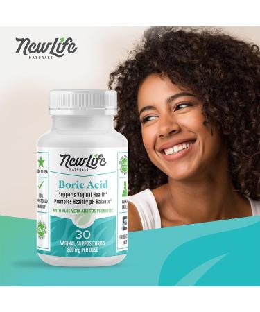 NewLife Naturals Boric Acid Vaginal Suppositories with Aloe Vera & FOS Prebiotic - 30 Capsules - Made in USA - Buy Online on GoSupps.com