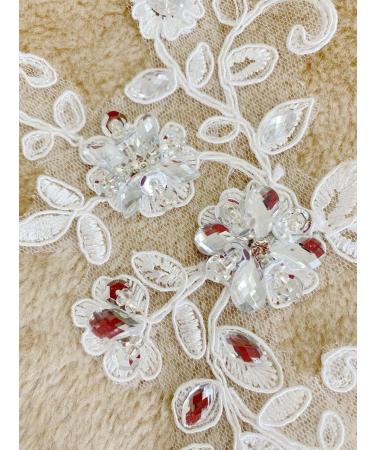 Zbroh White Lace Fabric Patches with Rhinestones - Embroidered Trim for Dress Decoration - Sew On Sequins and Beads - 1 Pair - Buy Online on GoSupps.com