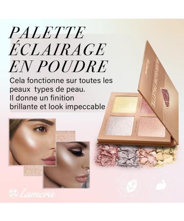 Highlighter Palette Makeup Illuminator Powder Bronzer Kit - With Mirror For Light to Medium Skin Tone - 4 Highly Pigmented Shimmering Colors - Vegan Hypoallergenic - Buy Online on GoSupps.com
