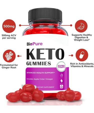 Biopure Keto ACV Gummies - Vegan Formula for Weight Loss with Apple Cider Vinegar and Vitamin B12 (60 Gummies) - Buy Online on GoSupps.com