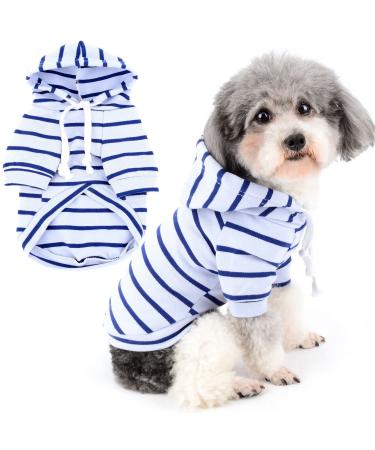 Zunea Dog Hoodie Shirts for Small Medium Dogs Striped Puppy Clothes Pullover Sweatshirt Soft Short Sleeve Basic T-Shirt Pet Girl Boy Hooded Clothing for All Seasons Lightblue M M lightblue