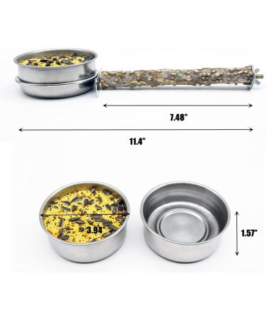 Stainless Steel Bird Feeding Cups - 2 Pack Hanging Parrot Cage Feeder & Water Bowl with Wood Perch - Ideal for Parakeets, Cockatiels, Lovebirds, Budgies - Buy Online on GoSupps.com