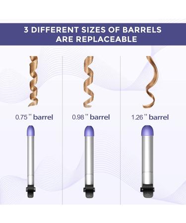 Beach Wave Rotating Hair Curling Iron with 3 Interchangeable Barrels - LCD Display, Fast Heat-up, Ceramic Coating - Purple - Buy Online on GoSupps.com