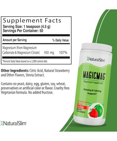 NaturalSlim Magicmag Pure Magnesium Citrate Powder | Stress, Constipation, Muscle, Heart Health, and Sleep Support | Natural Strawberry & Lime Flavored Magnesium Supplement - 8oz Drink Mix - Buy Online on GoSupps.com