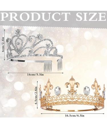 Crystal Tiara Crowns Set - Men and Women Royal King & Princess Crowns for Birthday, Wedding Party - Gold & Silver with Combs - Bridal Hair Accessories - Buy Online on GoSupps.com