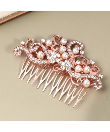 Lurrose Bridal Veil Wedding Hair Side Comb Vintage Bridal Hair Comb Hair Pieces Hair Accessory for Women (Rose Gold) Bridal Hair Clip - Buy Online on GoSupps.com