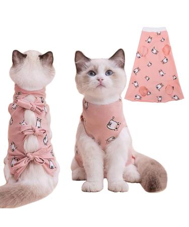 PUMYPOREITY Cat Recovery Suit After Surgery, Pet Cone E-Collar Alternative, Elastic Professional Surgical Bandage Shirt Costume for Puppy Kitten Neutered/Abdominal Wound/Skin Damage/Weaning Small (Pack of 1) Pink Cat