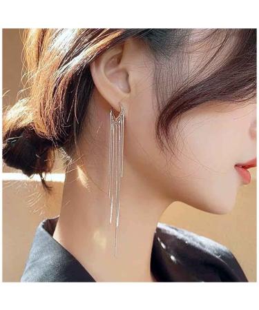 Boho Long Tassel Chain Earrings Fringe Drop Dangle Earrings Gold Dangling Chain Tassel Earrings Vintage Statement Earrings Jewelry for Women and Girls Gifts Silver