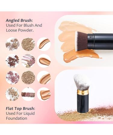 2 Piece Retractable Kabuki Brush Set for Makeup Application | Portable Angled Brushes with Cover for Foundation, Blush, Bronzer | Ideal for Travel | Suitable for Powder, Cream, and Liquid Cosmetics - Buy Online on GoSupps.com