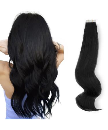AB amazing beauty hair tape extensions real hair semi-permanent pre-glued black tape extensions real remy human hair invisible seamless and reusable 50g 20 pieces #1 35 cm #1