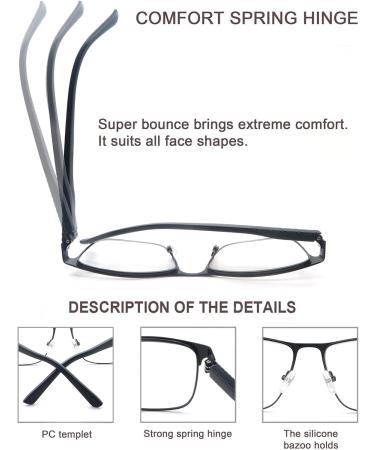 Shop HEEYYOK Men's Blue Light Blocking Reading Glasses - Metal Frame UV Protection 2.0 Diopters 4 Colors - Buy Online on GoSupps.com