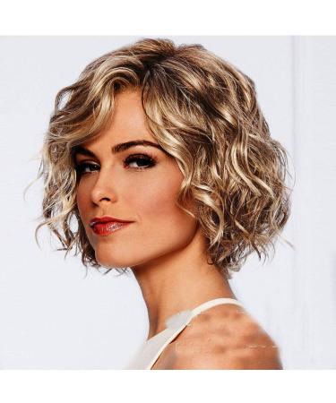 Battnot hair part for women gold mix women short brazilian wavy curly separation high-temperature fiber-person-hair art hair wave curly synthetic hair wigs (30cm gold) 30cm gold
