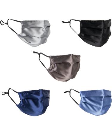 HABAC STUDIO Pack of 5 Satin Silk Face Masks Reusable Cover Bandana Balaclavas Face Masks Washable UK Black Face Mask with Nose Wire Pleated Face Mask for Women Men Adjustable. Darks - Buy Online on GoSupps.com