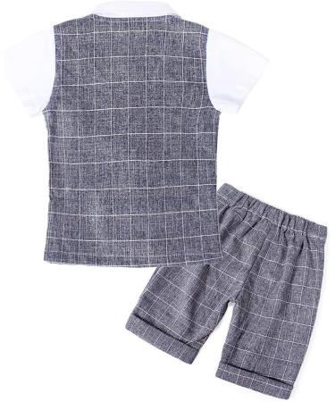 AmzBarley Baby Boys Gentlemans Outfit Suit | Long/Short Sleeve Shirt Pants Vest Bowtie Romper | Grey 6-12 Months - Buy Online on GoSupps.com