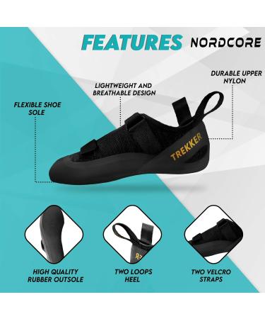 Northcore Climbing Shoes - Lightweight Breathable Men & Women Hiking Shoes - Non-Slip Double Strap Closure Tight-Fitting 44 EU Black - Buy Online on GoSupps.com