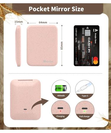 Rechargeable Wheat Straw Compact Mirror with Light - Natural Organic Fiber, 1x/3x Magnifying, Portable Travel Makeup Mirror - Pink - Buy Online on GoSupps.com