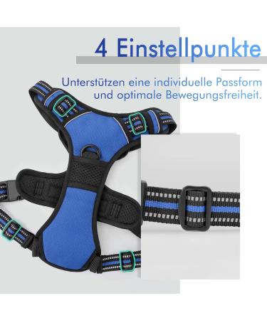 Rabbitgoo Medium Dog Harness - No Pull Adjustable Breathable Harness for Large Dogs - Reflex Stripes Safe Control Blue (1 Pack) - Buy Online on GoSupps.com