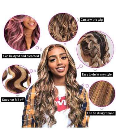 Bestsojoy Ombre Highlight Brazilian Body Wave Hair Bundles | 4 Bundle Pack 12A Remy Human Hair Weaves P4/27 Ombre Brown Blonde Extensions | 22 24 26 28 Inch Highlighted Hair - Buy Online on GoSupps.com