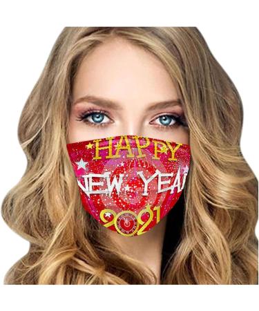 10PCS 2021 Happy New Year Disposable_Face_Mask for Adults 3-ply Non-Woven Fabric with Elastic Earloops Fireworks Camouflage Face Bandanas for Women Men Face Balaclava - Buy Online on GoSupps.com