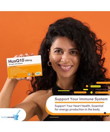  HuxQ10 Huxley Europe Q10 Coenzyme 100 mg Pack of 30 capsules for heart blood pressure and skin health with vegan ubiquinone. Fermented COQ10 SuperADME easy to swallow. - Buy Online on GoSupps.com
