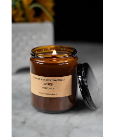 Coconut Wax Scented Candle with Wood Wick - Paraffin Free Long Lasting & Smoke Free - Essential Oils - 8 Oz. Roses - Buy Online on GoSupps.com