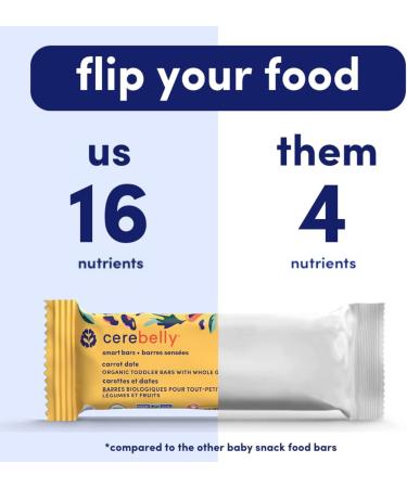 Cerebelly Organic Carrot Date Smart Bar Toddler Snack Bars 30-Pack Carton | 16 Nutrients Non-GMO No Added Sugar Clean Label Project | Barres sens es carotte et datte emballage de 30 - Buy Online on GoSupps.com
