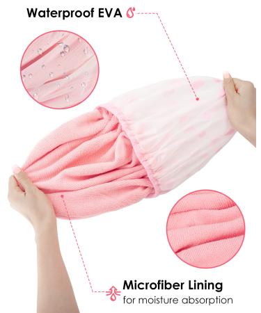 Auban Shower Cap for Women - Reusable Double Layer Waterproof Terry Cloth Lined EVA Exterior - Large Bath Hair Cap - Pink - Buy Online on GoSupps.com