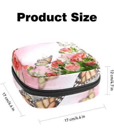Buy Stylish Menstruation Bag with Zipper - Pink Rose & Butterfly | Ideal for Tampons & Napkins | Perfect for Women & Girls - Buy Online on GoSupps.com