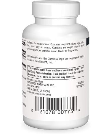 Chromium Picolinate 200mcg Yeast Free Tablets - Source Naturals Inc. - 60 Count - Buy Online on GoSupps.com