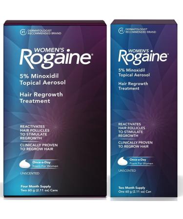 Women's ROGAINE 5% Minoxidil Hair Regrowth Treatment Foam - 6 Month Supply - Unscented - 3 Cans - 60g - Buy Online on GoSupps.com