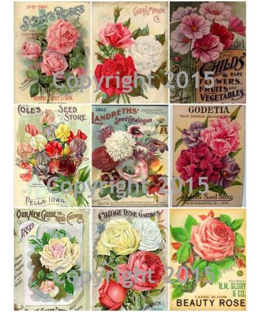 Victorian Vintage Seed Pack Flowers Collage Sheet # 101